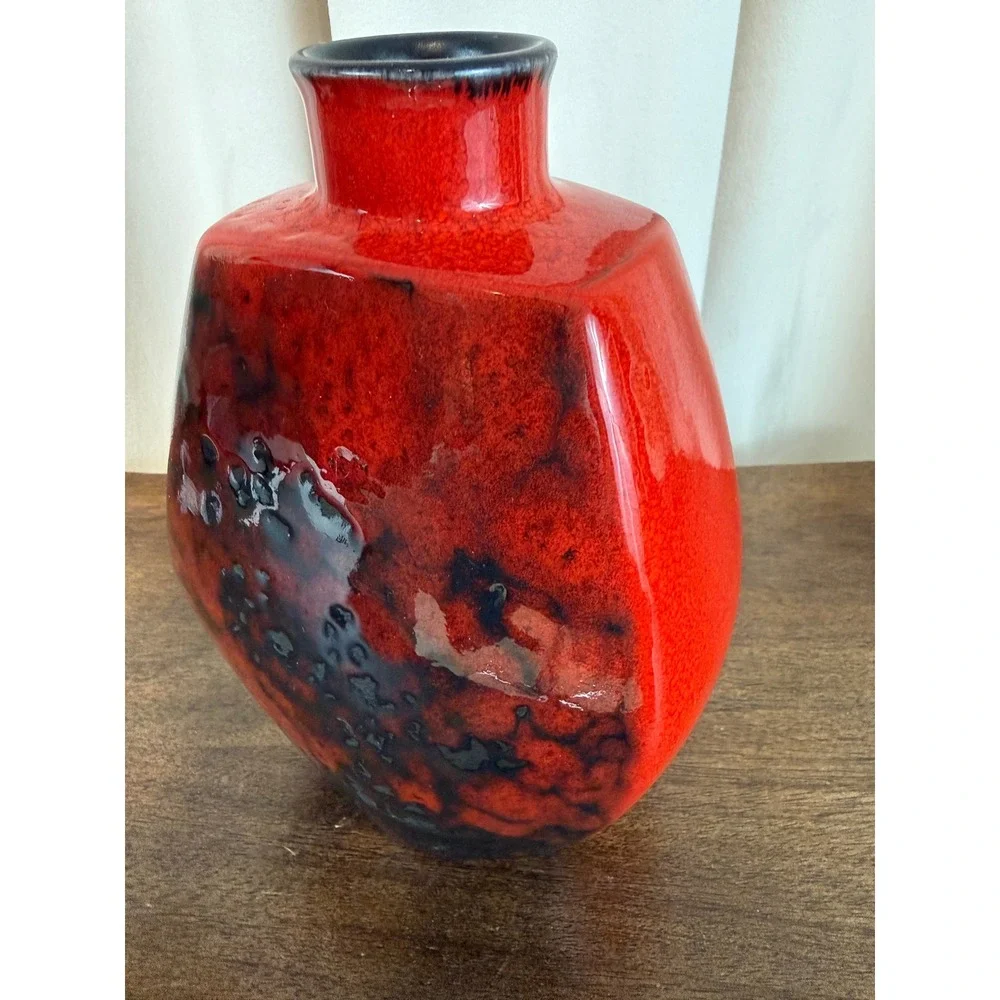 Gerda Heuckeroth Pottery Red Black Lava‎ Drop Glaze Vase 30004-20 Germany